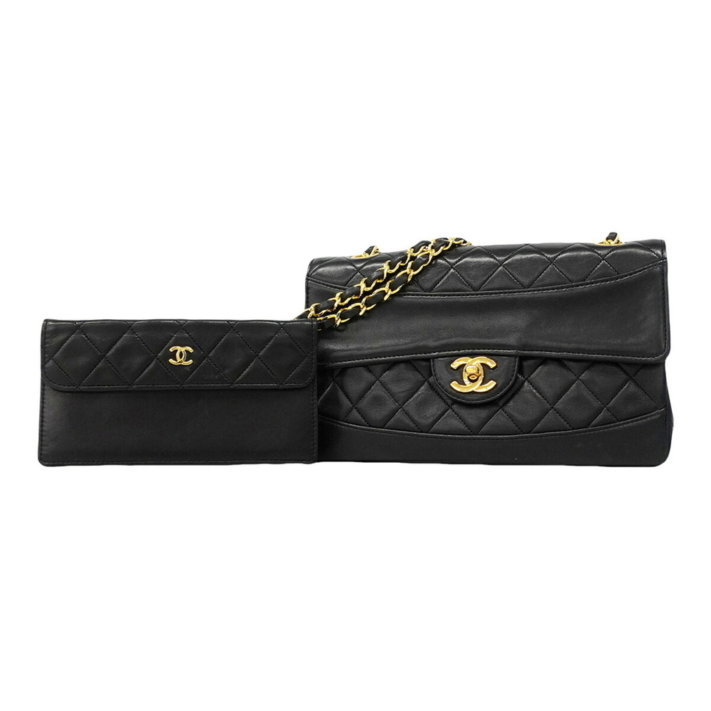 Chanel Matelassé Shoulder Bag with Double Chain, Lambskin, Black, Women's